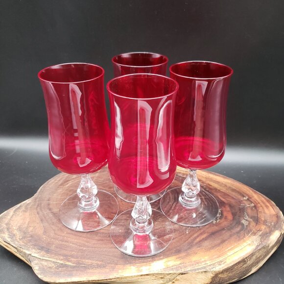Fostoria Distinction Ruby Red Crystal Juice Glasses Set of 4 Vintage 6.75" - Picture 1 of 7